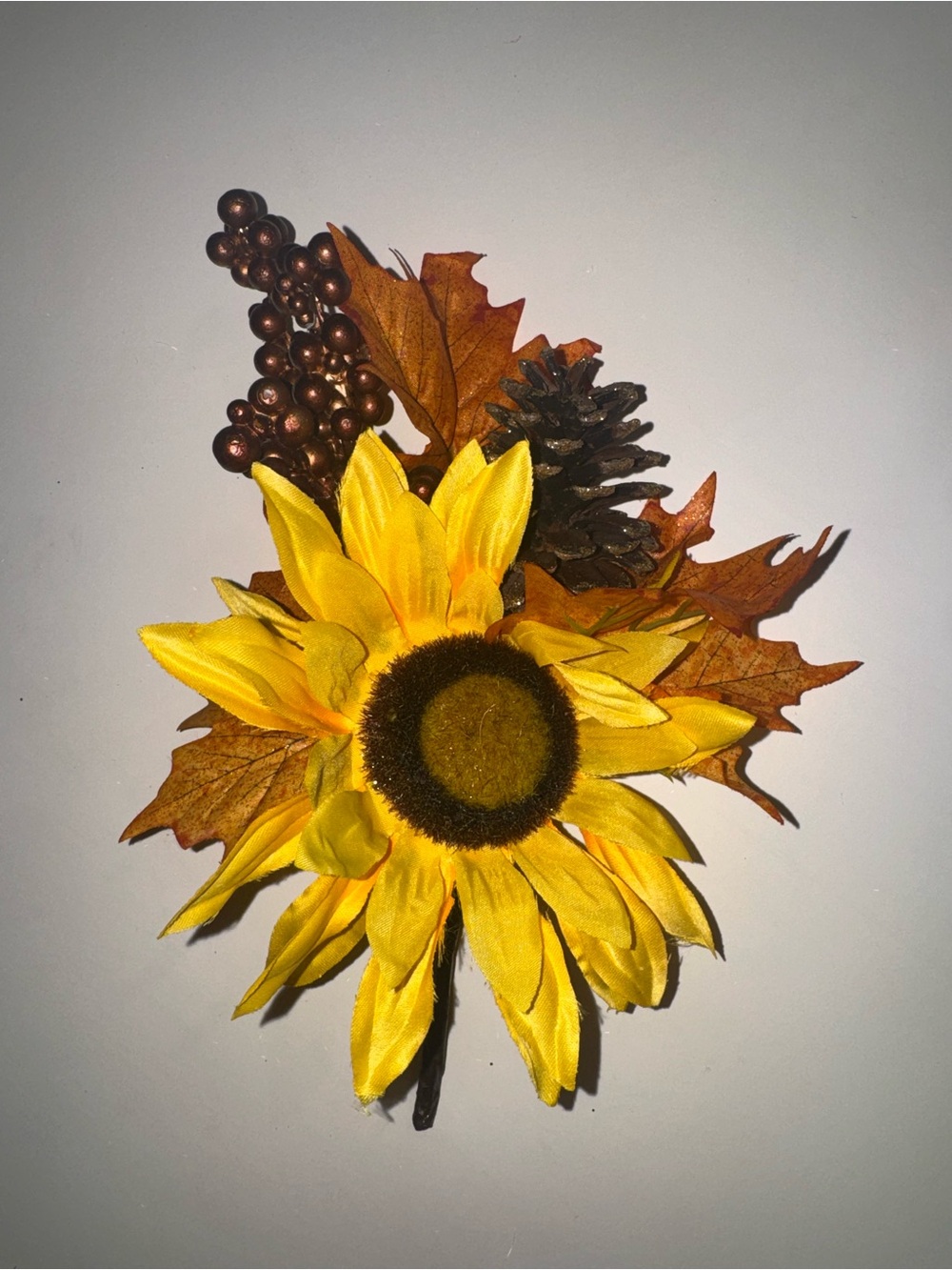 Michaels Yellow Sunflower with Autumn Leaves and Pinecone